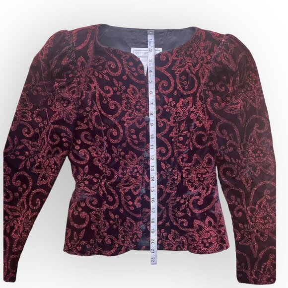 VTG Scott McClintock Black Floral Velvet Cropped Blazer Size 4 - Picture 6 of 7